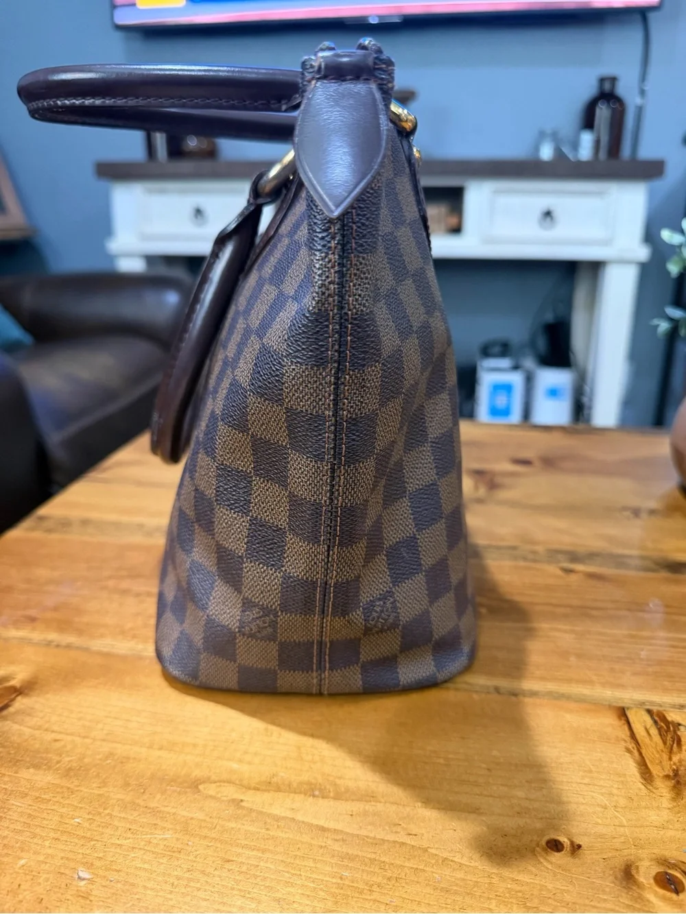 Authentic Louis Vuitton Saleya MM Damier Ebene Tote Handbag Red Interior